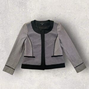 Ann Taylor Black White Micro Houndstooth Blazer Jacket Sz 4 Hidden Hook & Eye